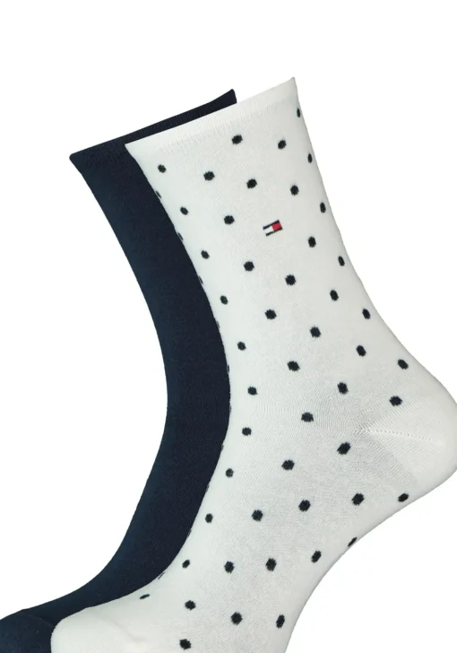 Tommy Hilfiger damessokken Dot (2-pack), uni en gestipt katoen, off white met blauw