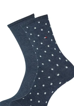 Tommy Hilfiger damessokken Dot (2-pack), uni en gestipt katoen, jeans blauw met wit