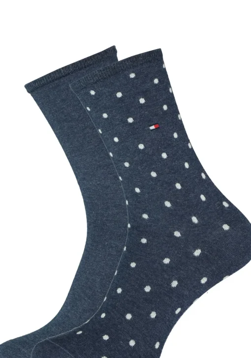 Tommy Hilfiger damessokken Dot (2-pack), uni en gestipt katoen, jeans blauw met wit