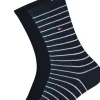 Tommy Hilfiger damessokken Small Stripe (2-pack), uni en gestreept katoen, donkerblauw met wit