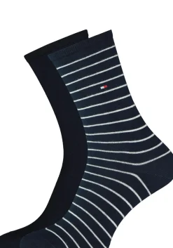 Tommy Hilfiger damessokken Small Stripe (2-pack), uni en gestreept katoen, donkerblauw met wit