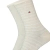 Tommy Hilfiger damessokken Small Stripe (2-pack), uni en gestreept katoen, licht beige met wit