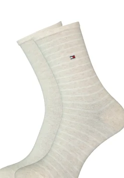 Tommy Hilfiger damessokken Small Stripe (2-pack), uni en gestreept katoen, licht beige met wit
