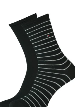 Tommy Hilfiger damessokken Small Stripe (2-pack), uni en gestreept katoen, zwart met wit