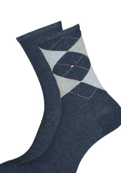Tommy Hilfiger damessokken Check (2-pack), uni en geruit katoen, jeansblauw met grijs