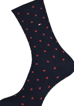 Tommy Hilfiger damessokken Dot (2-pack), uni en gestipt katoen, rood met blauw