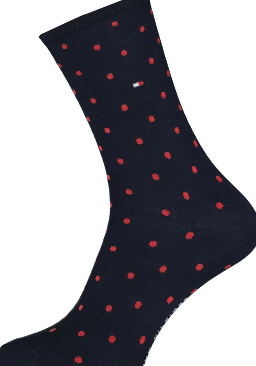 Tommy Hilfiger damessokken Dot (2-pack), uni en gestipt katoen, rood met blauw