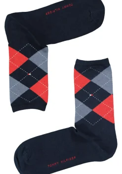 Tommy Hilfiger damessokken Check (2-pack), uni en geruit katoen, donkerblauw met rood