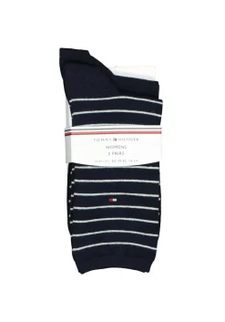 Tommy Hilfiger damessokken Small Stripe (2-pack), uni en gestreept katoen, donkerblauw met wit