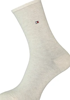 Tommy Hilfiger damessokken Small Stripe (2-pack), uni en gestreept katoen, licht beige met wit