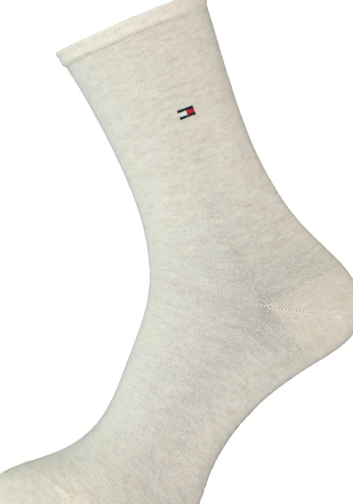 Tommy Hilfiger damessokken Small Stripe (2-pack), uni en gestreept katoen, licht beige met wit