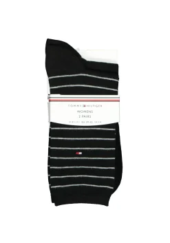 Tommy Hilfiger damessokken Small Stripe (2-pack), uni en gestreept katoen, zwart met wit