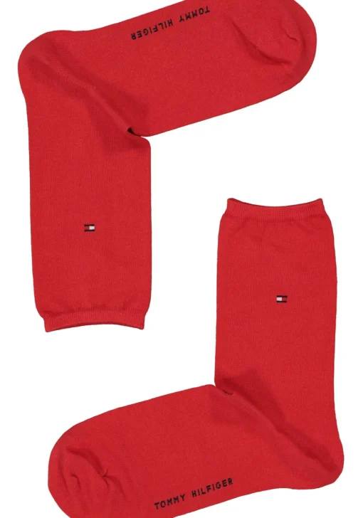 Tommy Hilfiger damessokken Dot (2-pack), uni en gestipt katoen, rood met blauw