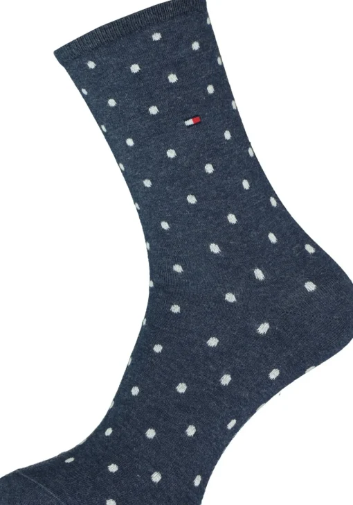 Tommy Hilfiger damessokken Dot (2-pack), uni en gestipt katoen, jeans blauw met wit