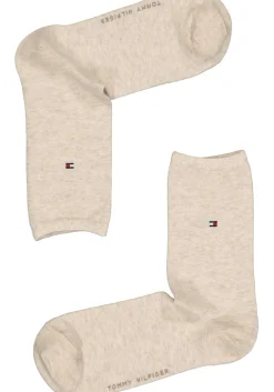 Tommy Hilfiger damessokken Small Stripe (2-pack), uni en gestreept katoen, licht beige met wit