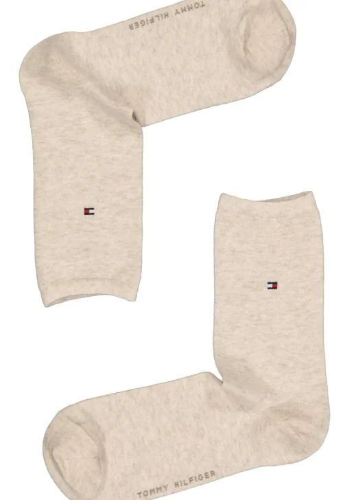 Tommy Hilfiger damessokken Small Stripe (2-pack), uni en gestreept katoen, licht beige met wit