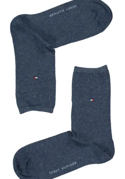 Tommy Hilfiger damessokken Check (2-pack), uni en geruit katoen, jeansblauw met grijs