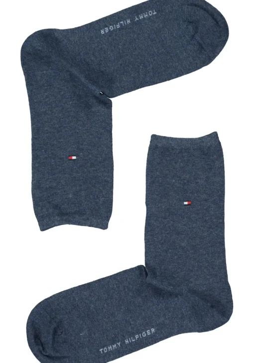 Tommy Hilfiger damessokken Check (2-pack), uni en geruit katoen, jeansblauw met grijs