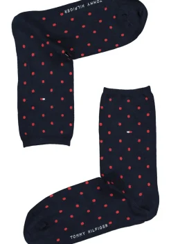 Tommy Hilfiger damessokken Dot (2-pack), uni en gestipt katoen, rood met blauw