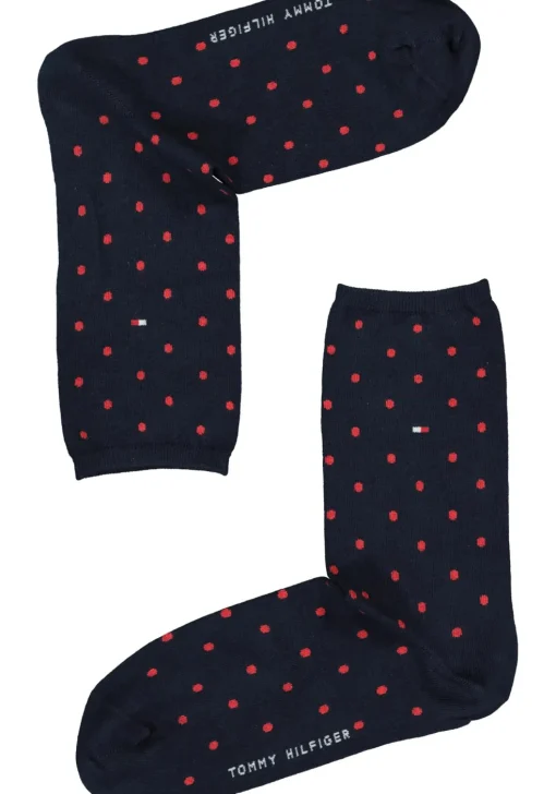 Tommy Hilfiger damessokken Dot (2-pack), uni en gestipt katoen, rood met blauw