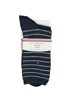Tommy Hilfiger damessokken Small Stripe (2-pack), uni en gestreept katoen, jeans blauw met wit