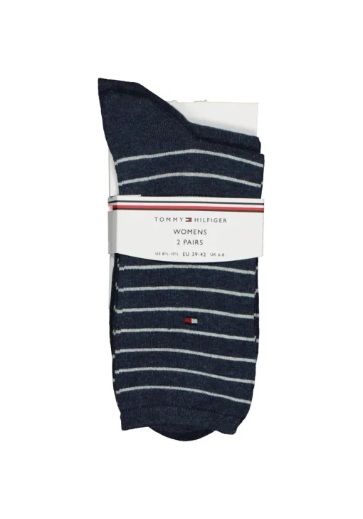 Tommy Hilfiger damessokken Small Stripe (2-pack), uni en gestreept katoen, jeans blauw met wit