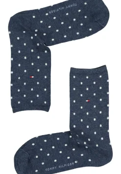 Tommy Hilfiger damessokken Dot (2-pack), uni en gestipt katoen, jeans blauw met wit