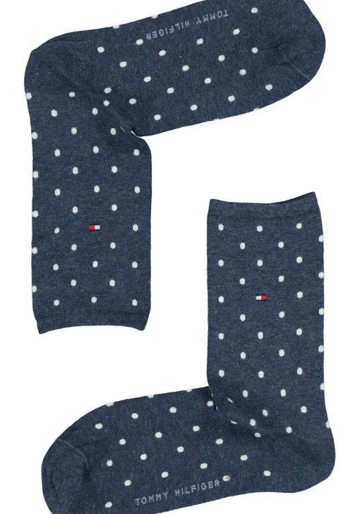 Tommy Hilfiger damessokken Dot (2-pack), uni en gestipt katoen, jeans blauw met wit