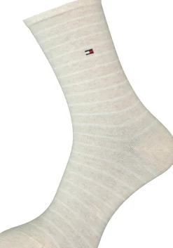 Tommy Hilfiger damessokken Small Stripe (2-pack), uni en gestreept katoen, licht beige met wit