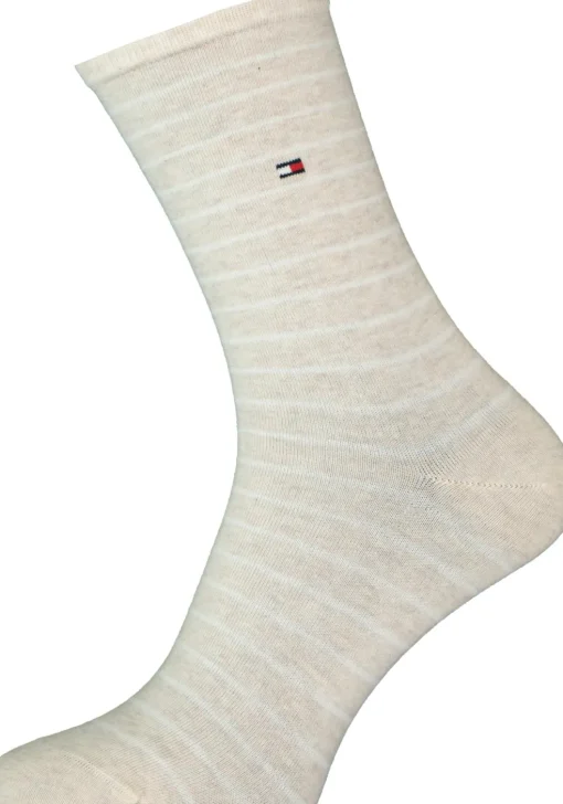 Tommy Hilfiger damessokken Small Stripe (2-pack), uni en gestreept katoen, licht beige met wit