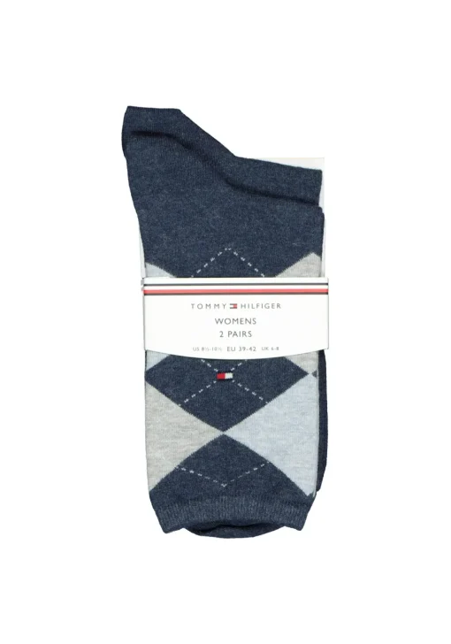 Tommy Hilfiger damessokken Check (2-pack), uni en geruit katoen, jeansblauw met grijs