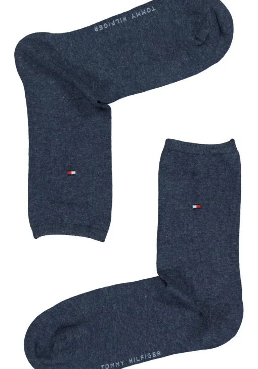 Tommy Hilfiger damessokken Small Stripe (2-pack), uni en gestreept katoen, jeans blauw met wit