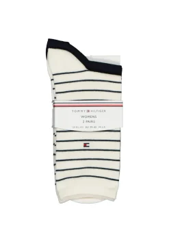 Tommy Hilfiger damessokken Small Stripe (2-pack), uni en gestreept katoen, off white met blauw