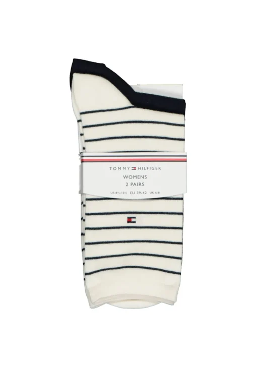 Tommy Hilfiger damessokken Small Stripe (2-pack), uni en gestreept katoen, off white met blauw