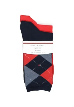 Tommy Hilfiger damessokken Check (2-pack), uni en geruit katoen, donkerblauw met rood