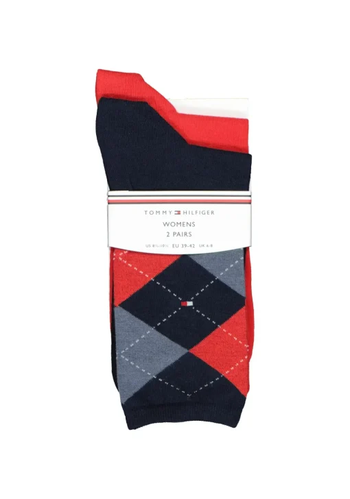 Tommy Hilfiger damessokken Check (2-pack), uni en geruit katoen, donkerblauw met rood
