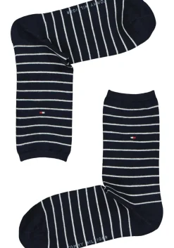 Tommy Hilfiger damessokken Small Stripe (2-pack), uni en gestreept katoen, donkerblauw met wit