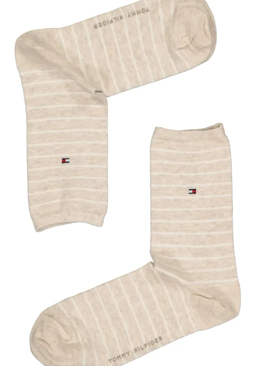 Tommy Hilfiger damessokken Small Stripe (2-pack), uni en gestreept katoen, licht beige met wit