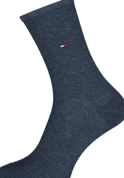 Tommy Hilfiger damessokken Check (2-pack), uni en geruit katoen, jeansblauw met grijs