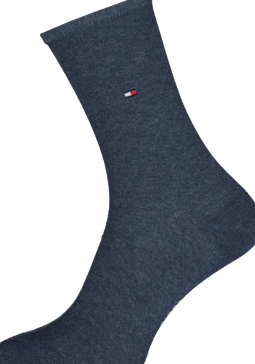 Tommy Hilfiger damessokken Check (2-pack), uni en geruit katoen, jeansblauw met grijs