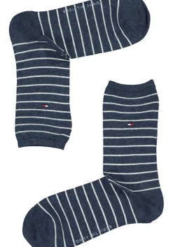 Tommy Hilfiger damessokken Small Stripe (2-pack), uni en gestreept katoen, jeans blauw met wit