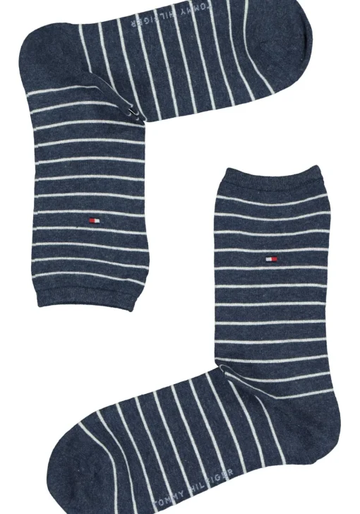 Tommy Hilfiger damessokken Small Stripe (2-pack), uni en gestreept katoen, jeans blauw met wit