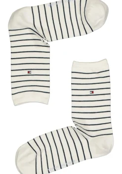Tommy Hilfiger damessokken Small Stripe (2-pack), uni en gestreept katoen, off white met blauw