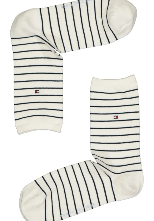 Tommy Hilfiger damessokken Small Stripe (2-pack), uni en gestreept katoen, off white met blauw