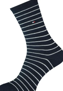 Tommy Hilfiger damessokken Small Stripe (2-pack), uni en gestreept katoen, donkerblauw met wit