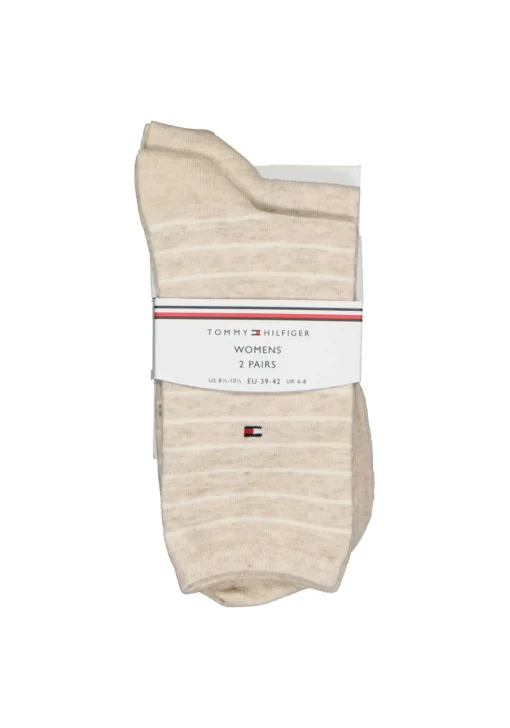 Tommy Hilfiger damessokken Small Stripe (2-pack), uni en gestreept katoen, licht beige met wit