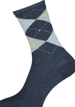 Tommy Hilfiger damessokken Check (2-pack), uni en geruit katoen, jeansblauw met grijs