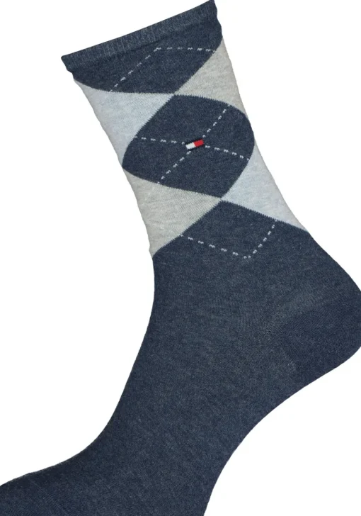 Tommy Hilfiger damessokken Check (2-pack), uni en geruit katoen, jeansblauw met grijs