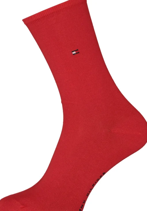 Tommy Hilfiger damessokken Dot (2-pack), uni en gestipt katoen, rood met blauw