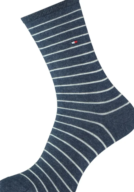 Tommy Hilfiger damessokken Small Stripe (2-pack), uni en gestreept katoen, jeans blauw met wit